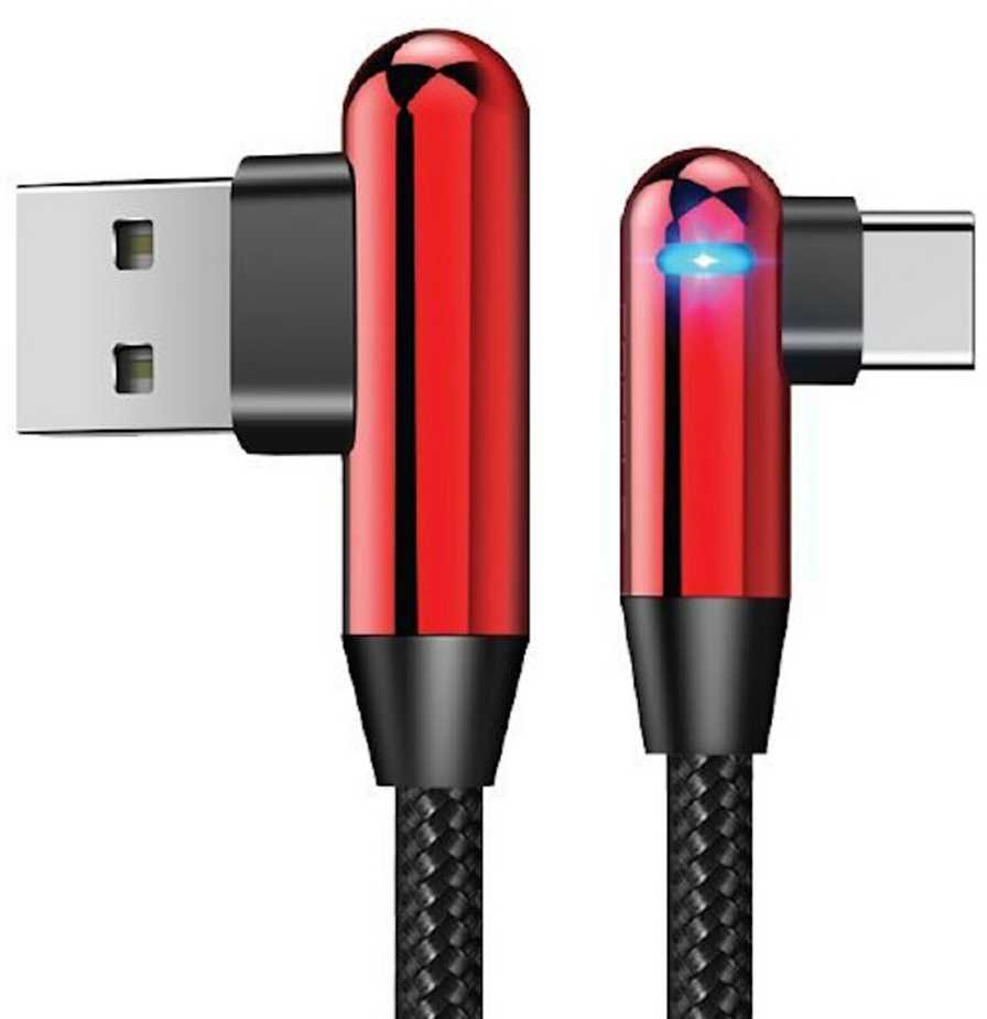 Evelatus TPC05 L-Formas no pagarināta niķeļa pārklāta cinka sakausējuma USB uz USB-C datu & PD 20W lādētāja vads 1m raudona