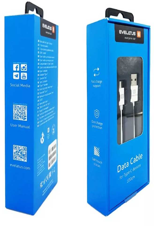 Evelatus TPC0 Izturīgs TPE USB uz USB-C (Type-C) Universāls Ātrs 3.1A Uzlādes kabelis 1m Balta