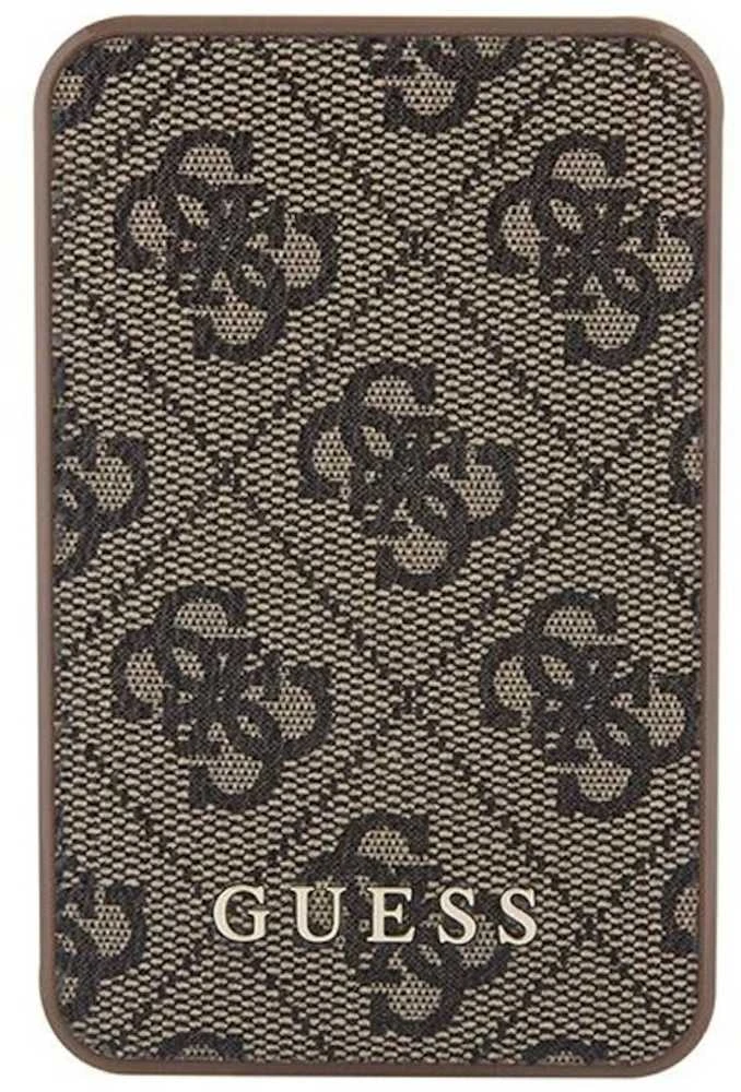 Guess indukcinė išorinė baterija 15W GUPB5FP4EMGW 5000mAh rudos spalvos 4G odinis metalinis logotipas MagSafe