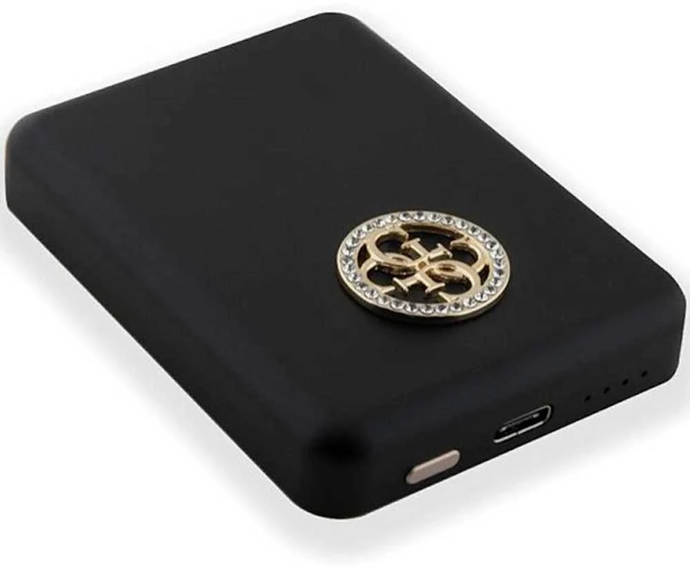 „Guess“ indukcinė išorinė baterija 15 W GUPBM5AL4DMK 5000 mAh juodos spalvos „MagSafe 4G“ su metaliniu logotipu
