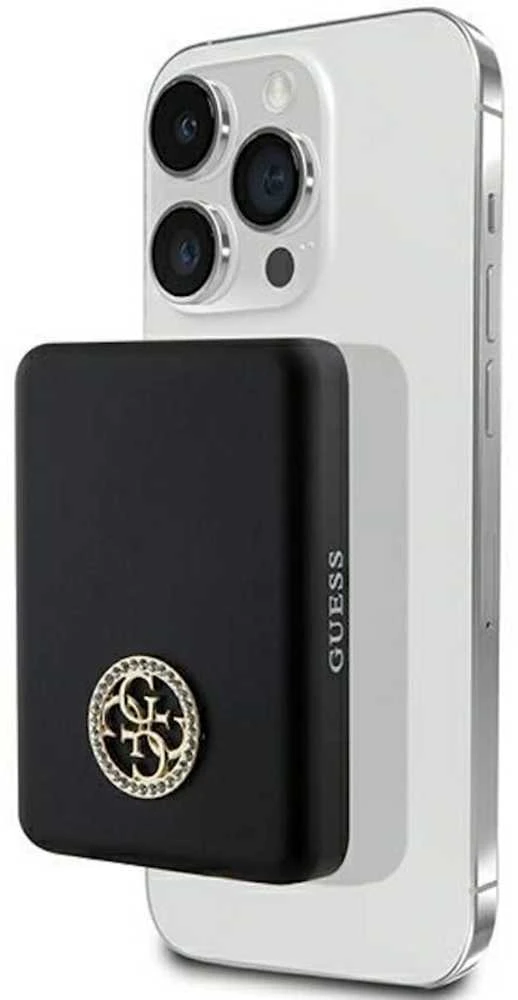 „Guess“ indukcinė išorinė baterija 15 W GUPBM5AL4DMK 5000 mAh juodos spalvos „MagSafe 4G“ su metaliniu logotipu