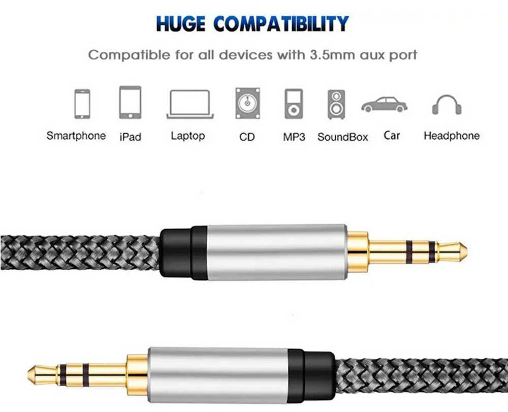 iLike AX1 Izturīgs Pīta vada 1m Aux Jack kabelis 3.5mm spraudnis uz 3.5mm spraudnis 2-line Sudraba (OEM)