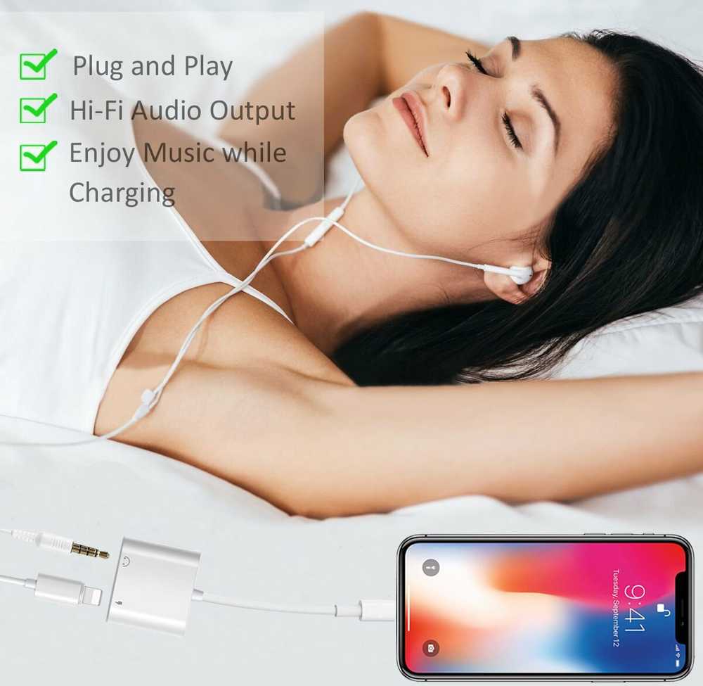 iLike AX7 Duāls Lightning kabeļu adapteris uz 3.5mm austiņu ligzdu + Lightning Uzlādes ligzdu Balts
