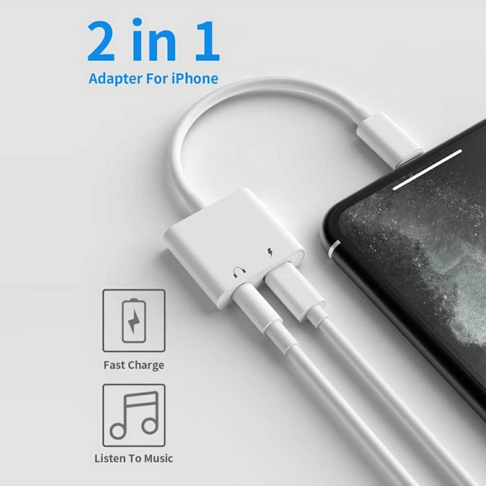 iLike AX7 Duāls Lightning kabeļu adapteris uz 3.5mm austiņu ligzdu + Lightning Uzlādes ligzdu Balts