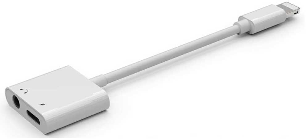 iLike AX7 Duāls Lightning kabeļu adapteris uz 3.5mm austiņu ligzdu + Lightning Uzlādes ligzdu Balts