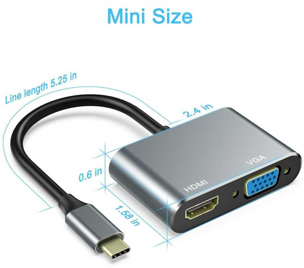 iLike HD4 2in1 Video Adapteris - Pārveidotājs no USB-C uz Hdmi 4K 30Hz / VGA monitors Sudraba (OEM)
