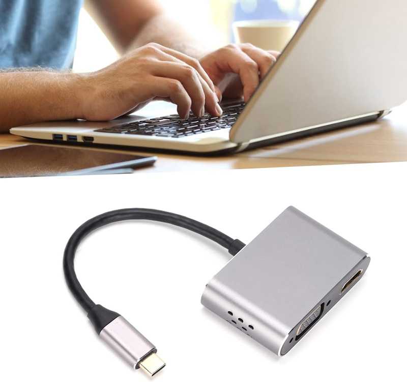 iLike HD4 2in1 Video Adapteris - Pārveidotājs no USB-C uz Hdmi 4K 30Hz / VGA monitors Sudraba (OEM)