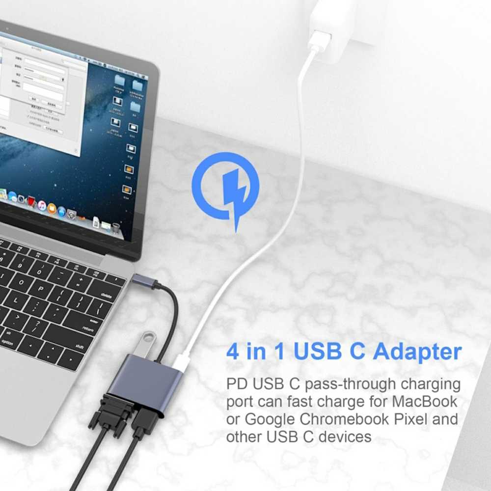 iLike HD5 4in1 Konverteris USB-C uz Hdmi 4K 30Hz / VGA monitors / USB 3.0 / USB-C PD 100W