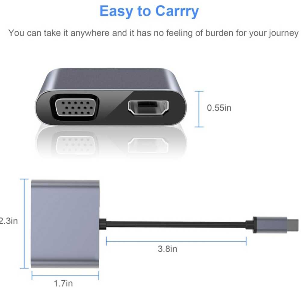 iLike HD5 4in1 Konverteris USB-C uz Hdmi 4K 30Hz / VGA monitors / USB 3.0 / USB-C PD 100W