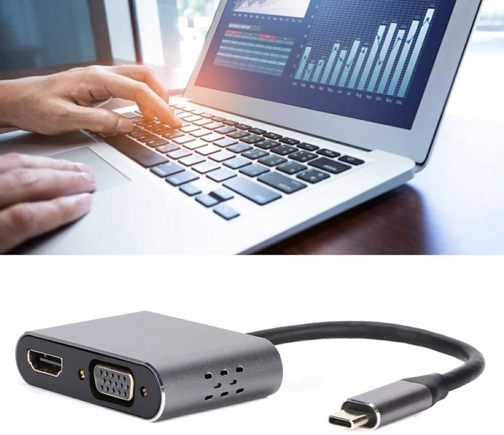 iLike HD5 4in1 Konverteris USB-C uz Hdmi 4K 30Hz / VGA monitors / USB 3.0 / USB-C PD 100W