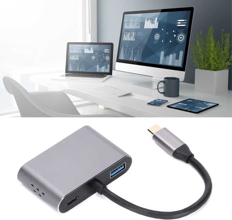 iLike HD5 4in1 Konverteris USB-C uz Hdmi 4K 30Hz / VGA monitors / USB 3.0 / USB-C PD 100W