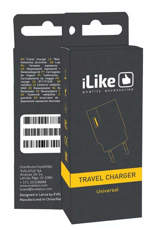 iLike ITC01 USB 1A Ligzdas Universāls lādētājs visām mobīlajām un Mājas elektronikas ierīcēm 4.7-5.2V Balts