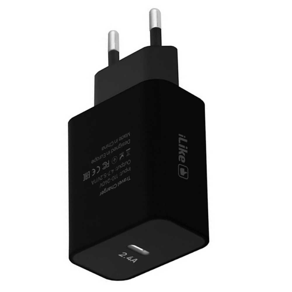 iLike ITC02 USB-C 2.4A Spraudnis Lādētājs Universāls visiem mobilajiem un mājas ierīcēm 4.7-5.2V Melns