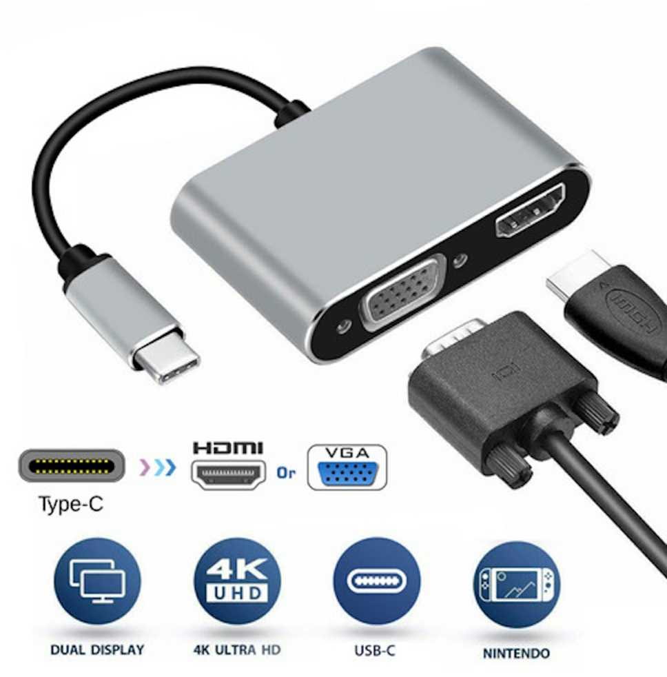 „RoGer“ USB-C multimedijos adapteris, HDMI 4K@30Hz / VGA 1080p / USB 3.0 / USB-C PD