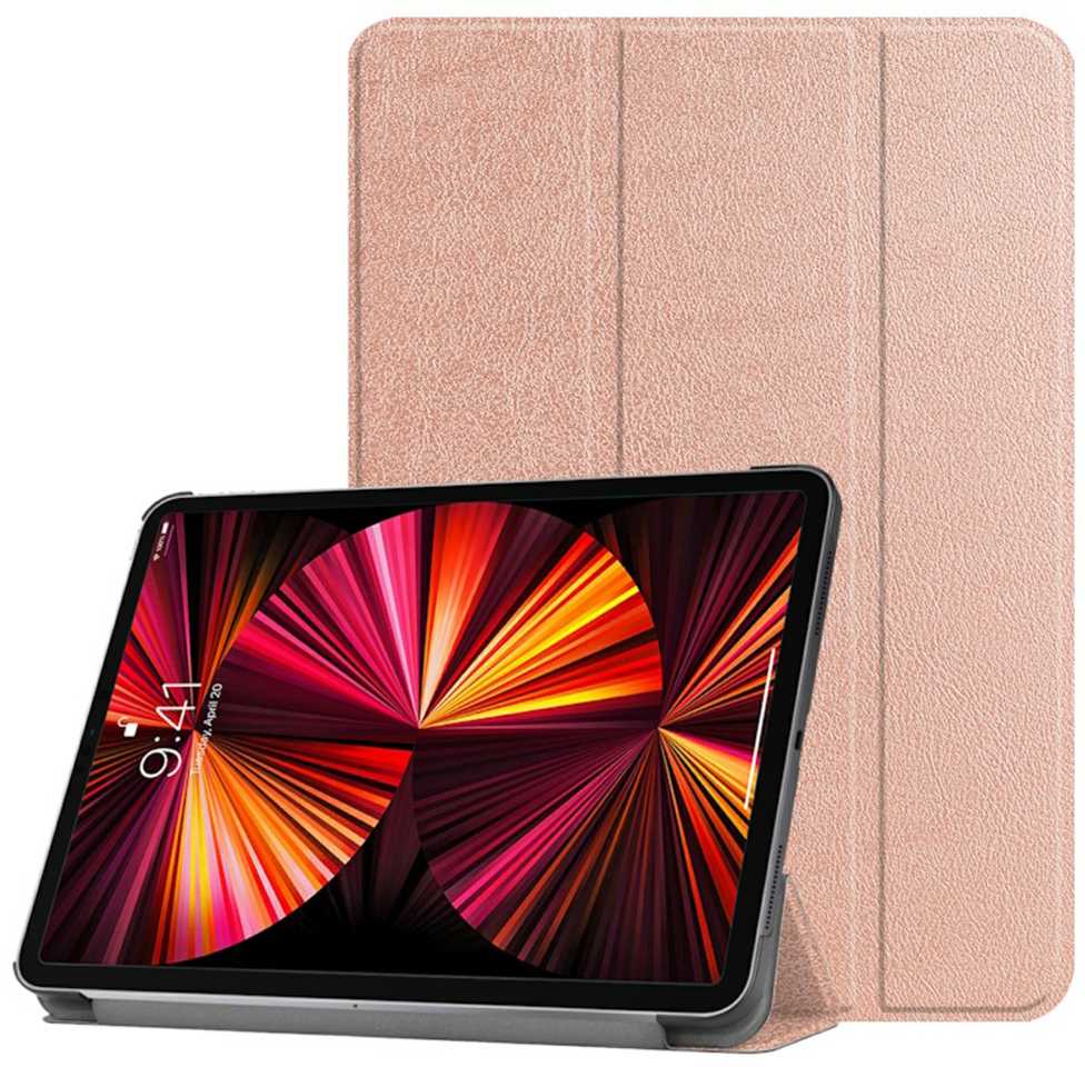 iLike Tri-Fold Plāns Eko-Ādas Statīva Maks Huawei MatePad T10s 10.1'' AGS3-L09 (2020) Rozīgi Zeltaina