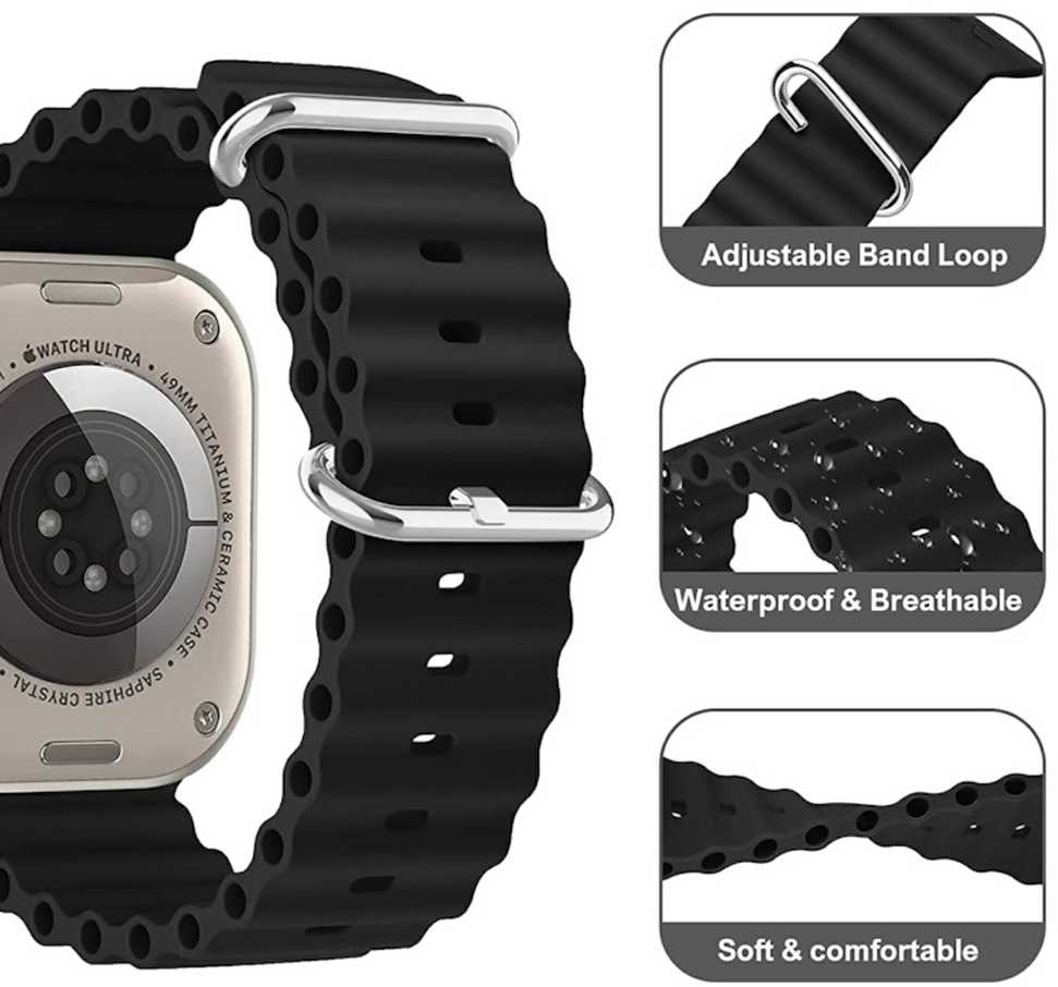 iWear Dirželis S1 Griovuotas Minkštas Siliconinis 20mm Dirželis Apple Watch 49mm / 45mm / 44mm / 42mm Juodas (IW-S1-BK)