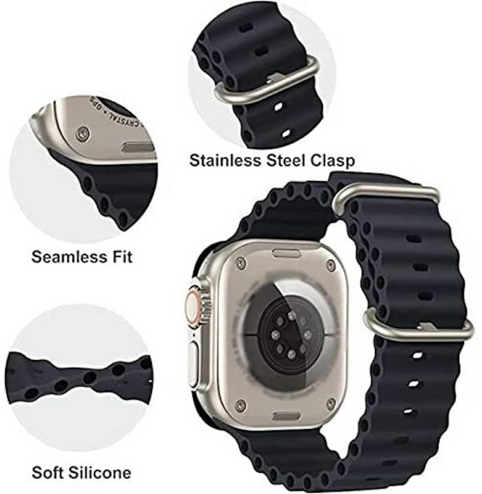 iWear Dirželis S1 Griovuotas Minkštas Siliconinis 20mm Dirželis Apple Watch 49mm / 45mm / 44mm / 42mm Juodas (IW-S1-BK)