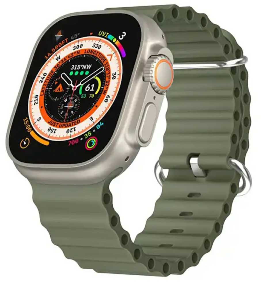„iWear“ dirželis „iWear S1“ – minkštas, grioveliais aptrauktas silikoninis 20 mm dirželis, skirtas „Apple Watch 49mm / 45mm / 44mm / 42mm“, chaki žalias, IW-S1-HG