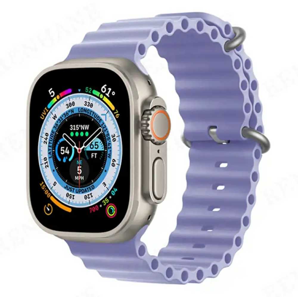 iWear S1 rievėtas minkštas silikoninis 20 mm dirželis, skirtas Apple Watch 49 mm / 45 mm / 44 mm / 42 mm alyvinė