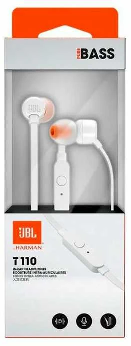 Ausinės JBL TUNE T110 Pure Bass Sound baltos