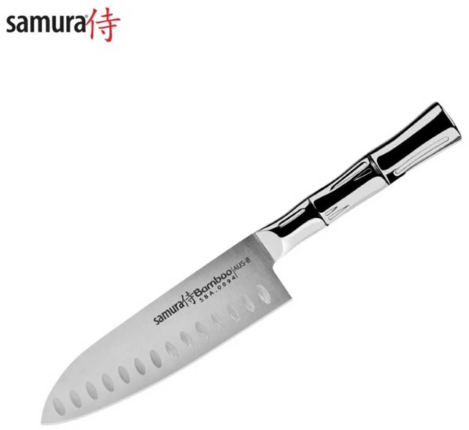 Samura BAMBOO Santoku tuščiaviduris šlifavimas 6,3"/160 mm iš AUS 8 japoniško plieno 59 HRC