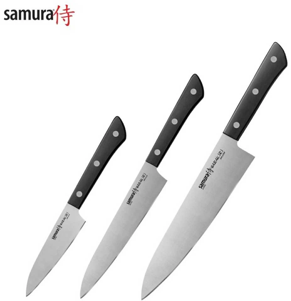 Samura HARAKIRI rinkinys 3vnt. universalūs Virtuviniai peiliai iš AUS 8 japoniško plieno 59 HRC
