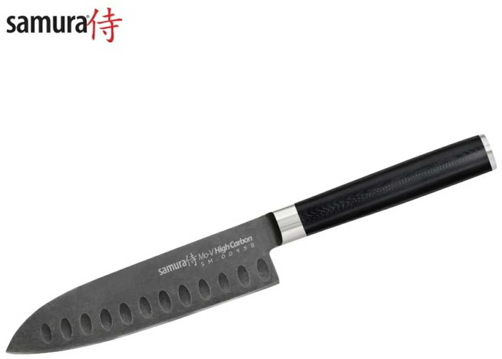 Samura MO-V Stonewash Santoku 5.4''/138mm. 59HRC. iš AUS 8 Japoniškas plienas 59 HRC