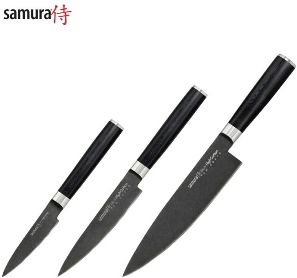 Samura MO-V Stonewash Set 3x universalūs peiliai (Chefs, Univesal, Paring) iš AUS 8 japoniško plieno 59 HRC