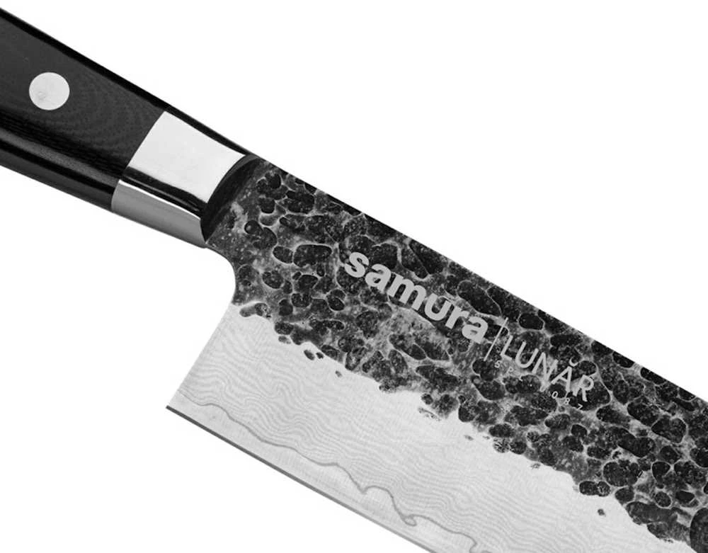 Samura Pro-S Lunar Kitchen Grand Chef's peilis 241mm Hammered Damascus Japan steel 61 HRC