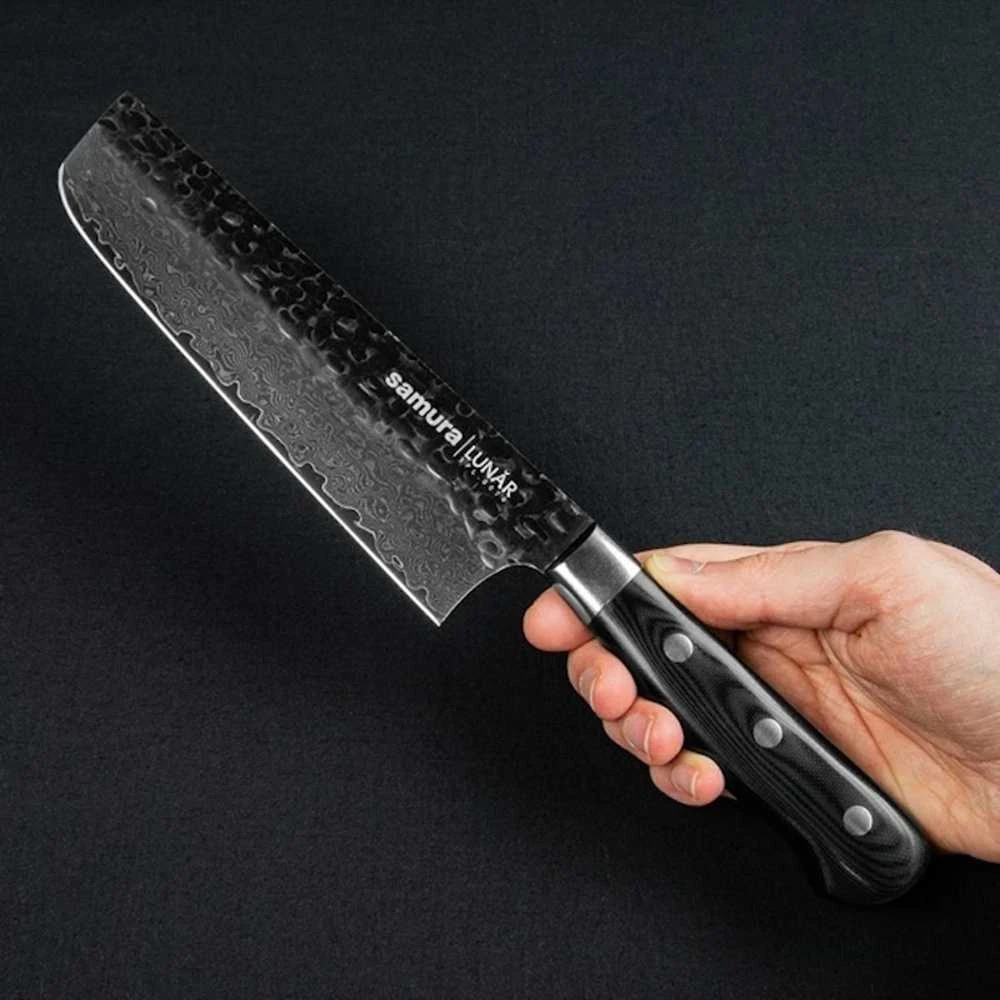 Samura Pro-S Lunar Kitchen Nakiri peilis 177mm Hammered Damascus Japan steel 61 HRC