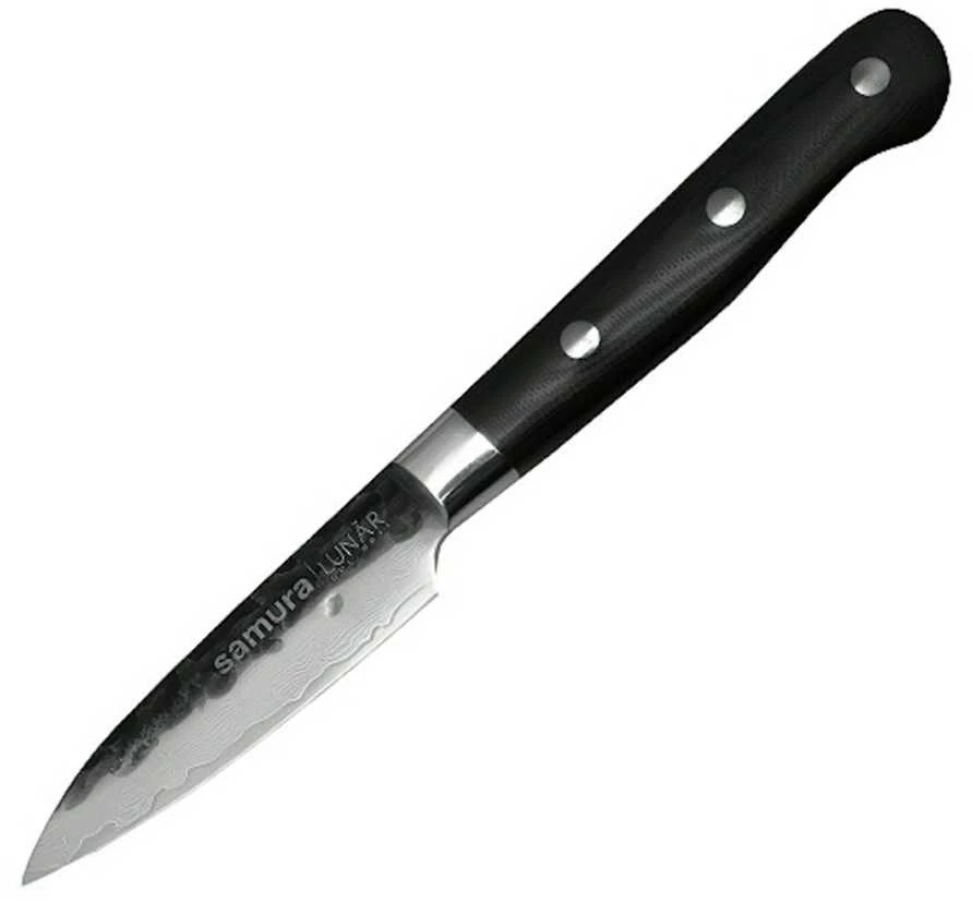 Samura Pro-S Lunar Kitchen Paring peilis 78mm blade Hammered Damascus Japan steel 61 HRC