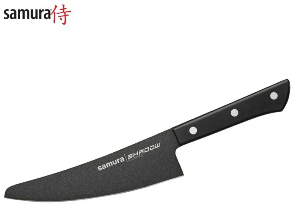 Samura Shadow Small Chef's Kitchen peilis 166 mm AUS-8 nelipni tamsi danga 58 HRC