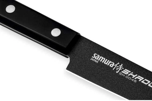 Samura SHADOW universalus virtuvės pjaustymo peilis su juoda nepridegančia danga 7,7"/196 mm iš AUS 8 japoniško plieno 59 HRC