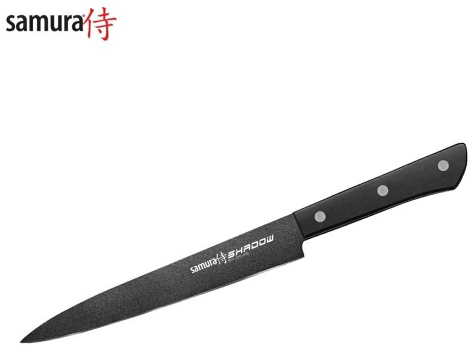 Samura SHADOW universalus virtuvės pjaustymo peilis su juoda nepridegančia danga 7,7"/196 mm iš AUS 8 japoniško plieno 59 HRC