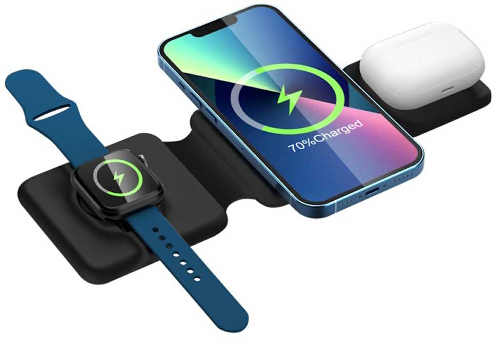 WoW F1 3in1 sulankstomas magnetinis belaidis 15 W įkroviklis išmanusis telefonas / išmanusis laikrodis / TWS ausinės juodos