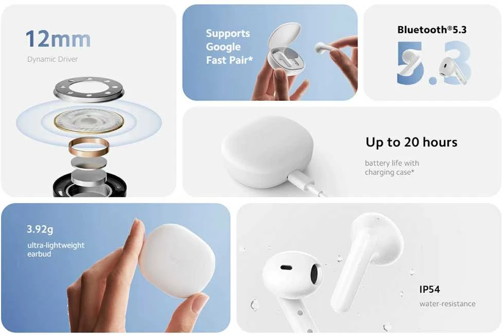 Belaidės ausinės  Redmi Buds 4 Lite, Baltos spalvos