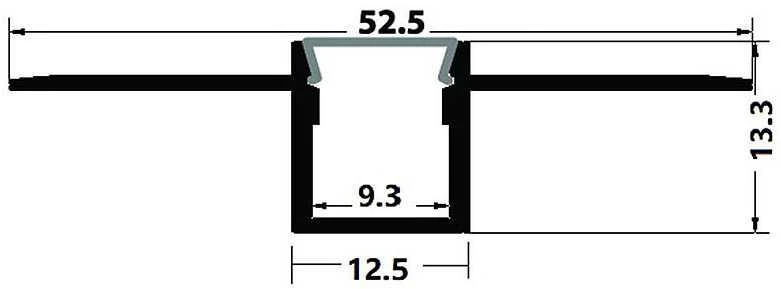 Avide įleidžiamas aliuminio U profilis 52.5x13.3mm su juodu dangteliu, 1m