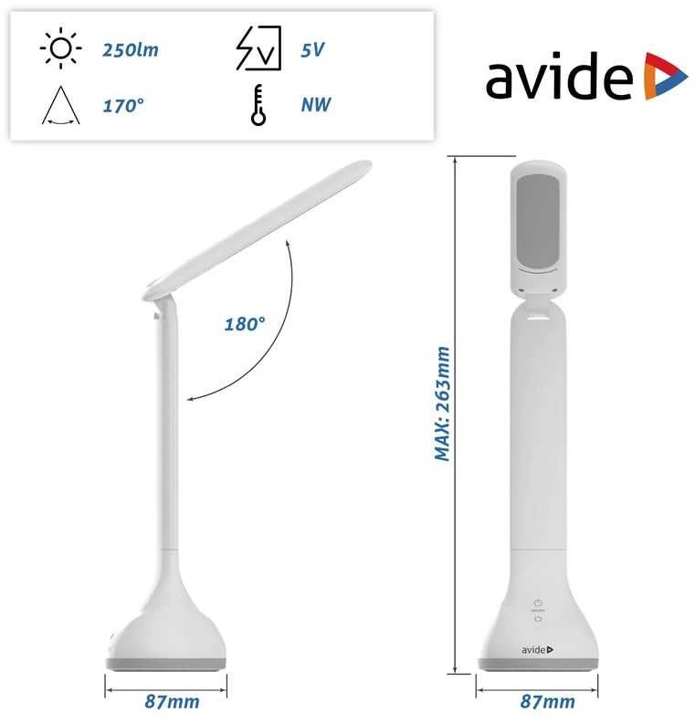 Avide LED įkraunamas stalinis šviestuvas 4W baltas