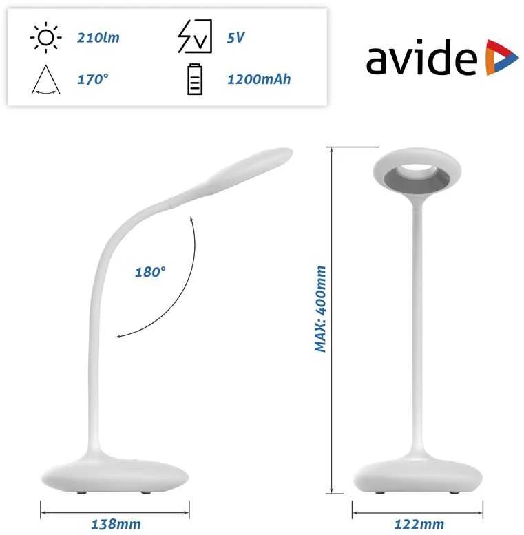 Avide LED įkraunamas stalinis šviestuvas 4W baltas