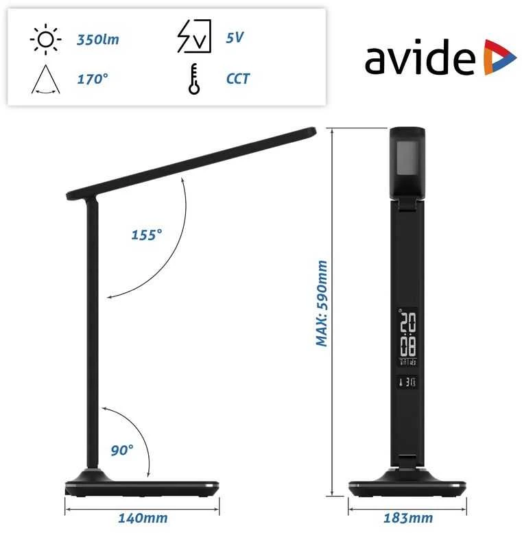 Avide LED stalinis šviestuvas Office 6W LCD odos imitacija juodas