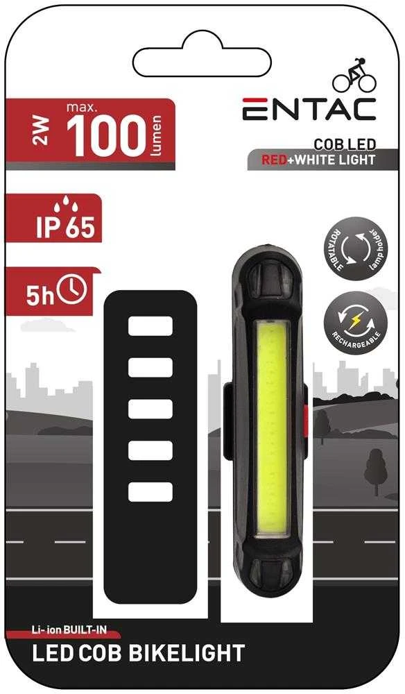 Entac įkraunamas dviračio žibintas Baltas+Raudona COB 2W USB