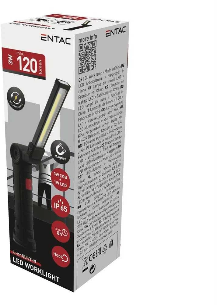 Entac įkraunamas žibintas 3W+1W 180° Worklight
