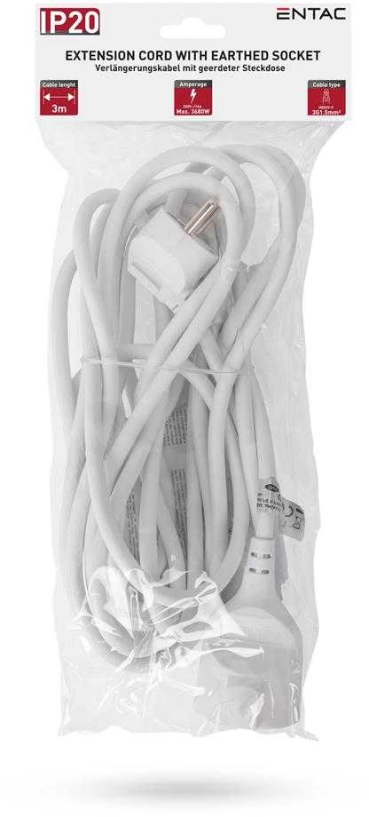 Entac ilgiklis su įžeminimu 3m 3680W IP20 baltas