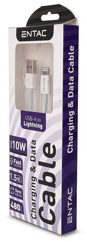 Entac kabelis USB-A - Lightning 1.5m 2A 10W nailonas žalias