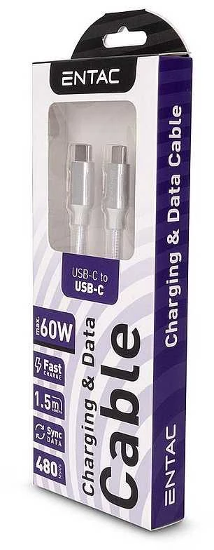 Entac kabelis USB-A - Lightning 1.5m 2A 10W nailonas sidabrinis