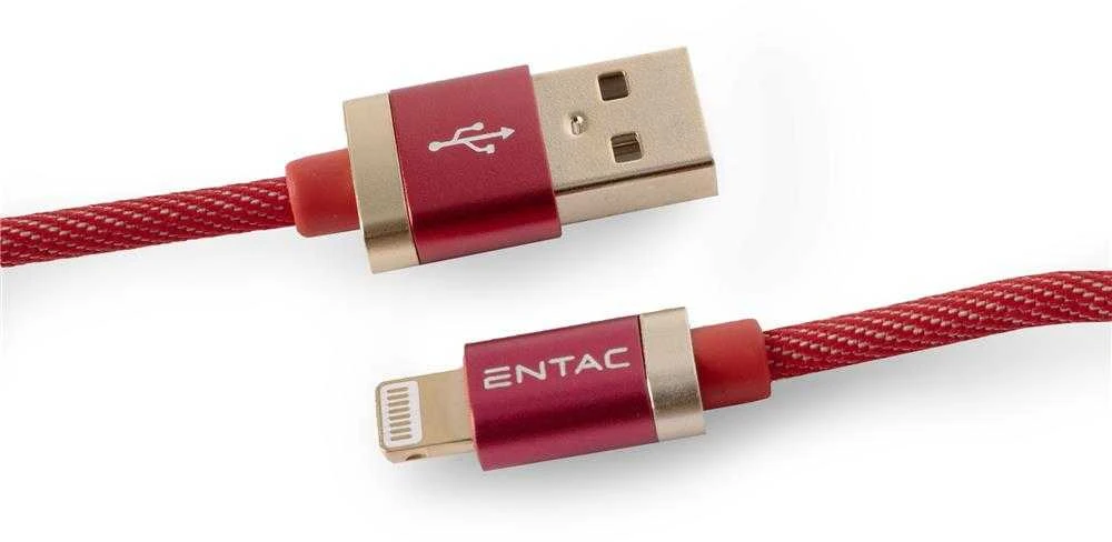 Entac kabelis USB-A - Lightning 1m 3A 15W nailonas raudonas