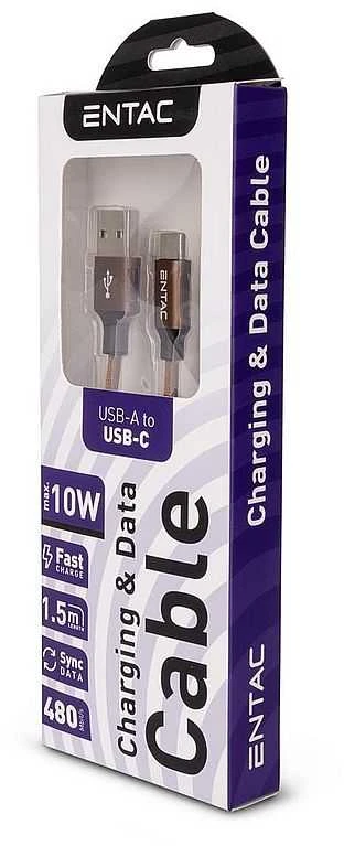 Entac kabelis USB-A - USB-C 1.5m 2A 10W nailonas rudas