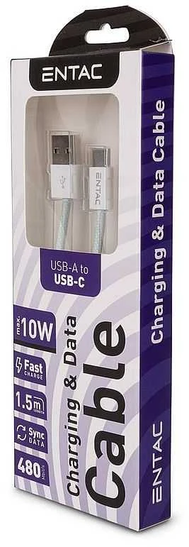 Entac kabelis USB-A - USB-C 1.5m 2A 10W nailonas žalias