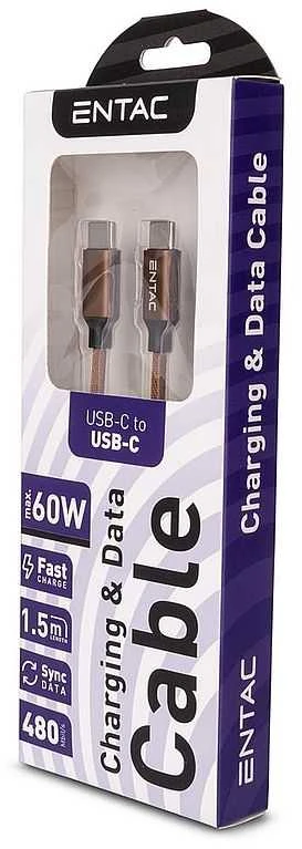 Entac kabelis USB-C - USB-C 1.5m 3A 60W nailonas rudas