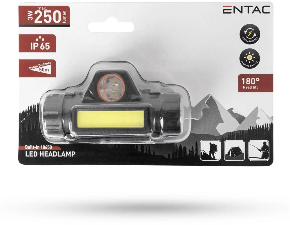 Įkraunamas žibintas ant galvos Entac 3W 250Lm